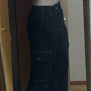 Rsq High Waist Loose Combat Carpenter Pants - Black Acid Wash - Medium